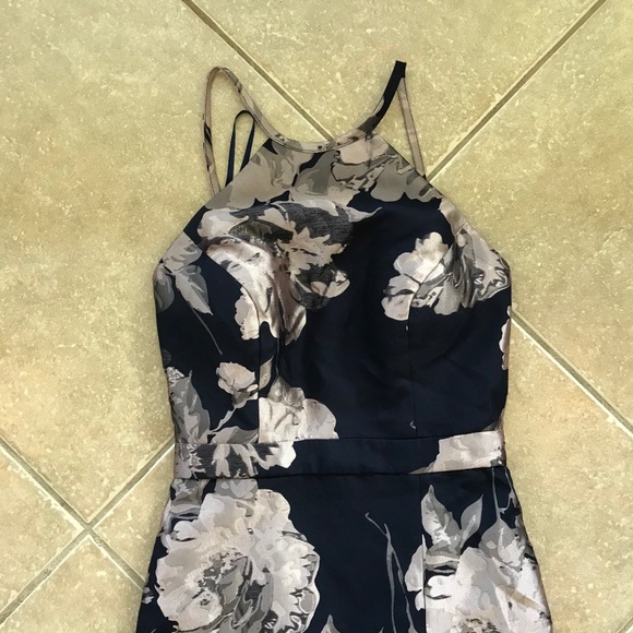 Dylan Gray Navy & Pinkish Silver Floral Prom Gown - Picture 2 of 10